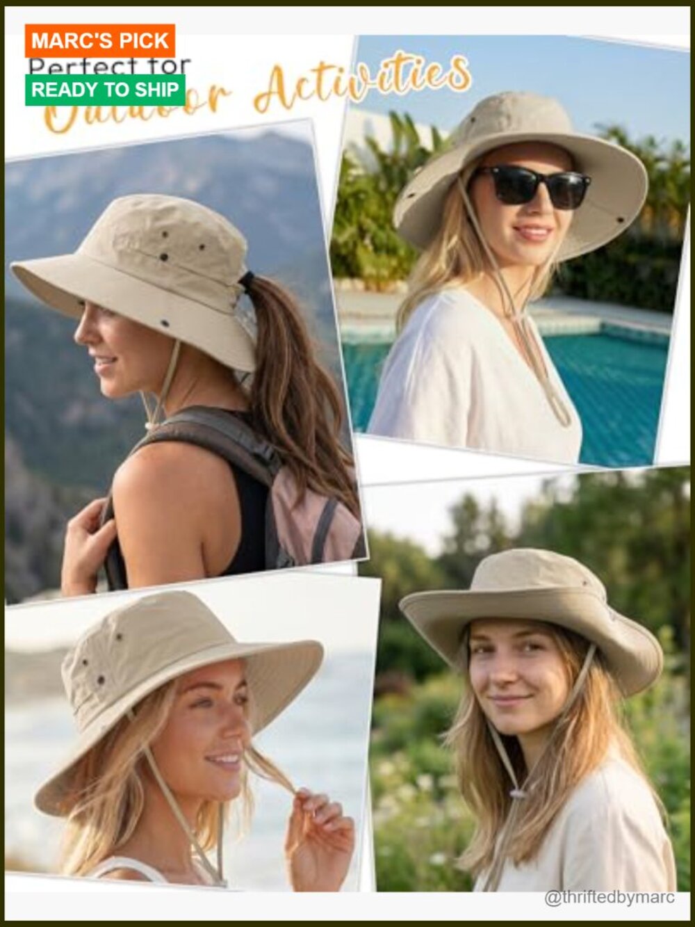 Wide Brim Bucket Hat with Ponytail Hole, UPF 50+ Foldable Sun Hat for Hiking - Picture 6 of 7